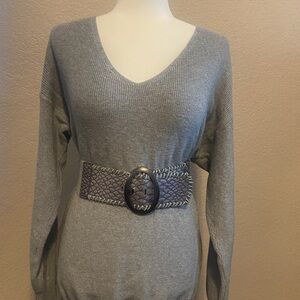 Gray V-Neck Sweater with Lace-up Back, Simply Couture brand, size S
